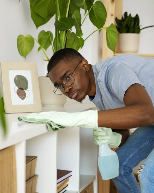 side-view-man-cleaning-shelf